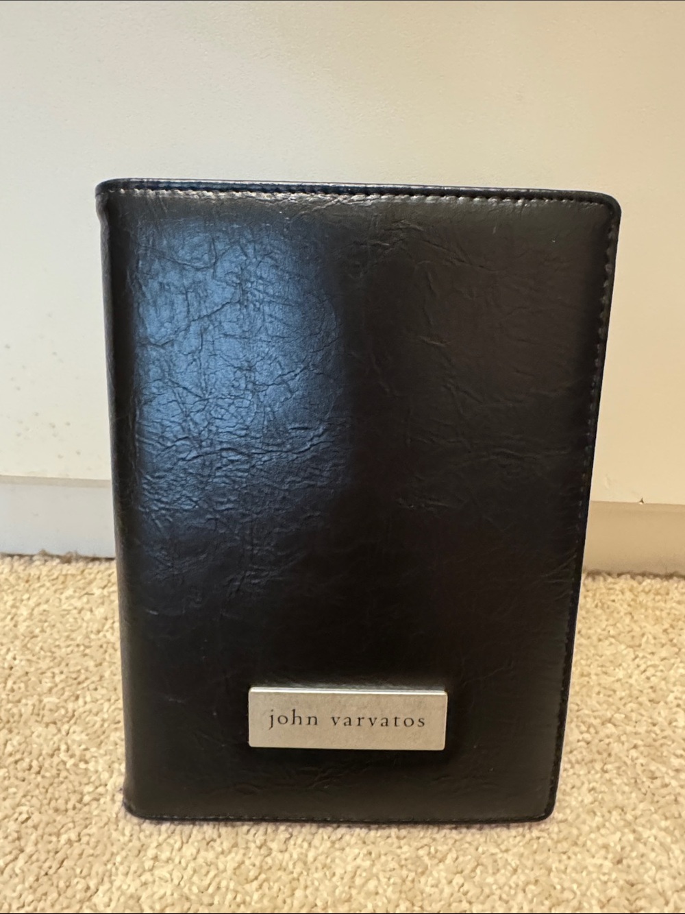 NWOT John Varvatos Black Leather Travel Wallet with Silver Logo Plaque